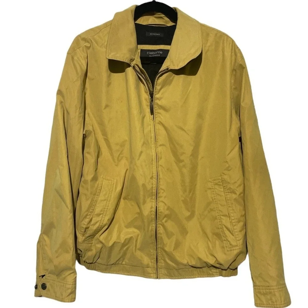 Claiborne Microfiber Harrington Jacket Mustard Yellow Zip Up Womens Large L‎